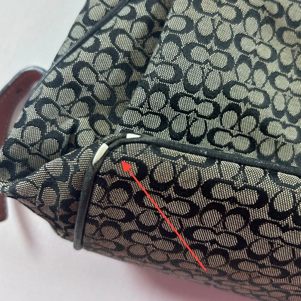 Coach Vintage Signature C Jacquard Backpack Black Leather Y2K Drawstring